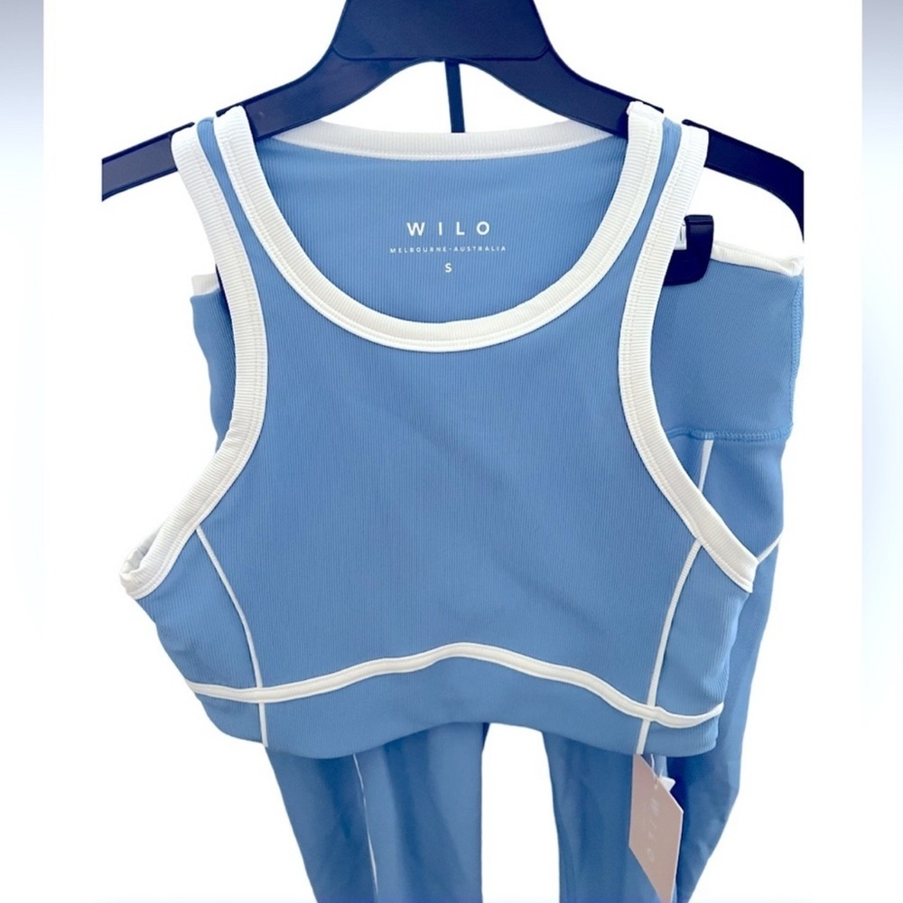 Wilo The Label Women’s Bra & Legging Powder Blue/White Size M for Top and Bottom